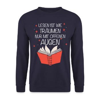 Buch Lesen Bücher Buch Nerd Bücherwurm - Unisex Pullover - Navy - Vorne - Alina (178cm) & Michal (187cm)