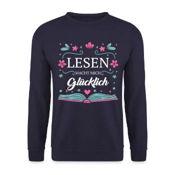 Buch Lesen Bücher Buch Nerd Bücherwurm - Unisex Pullover - Navy - Vorne - Alina (178cm) & Michal (187cm)