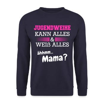 Jugendweihe Mädchen Junge Erwachsen - Unisex Pullover - Navy - Vorne - Alina (178cm) & Michal (187cm)