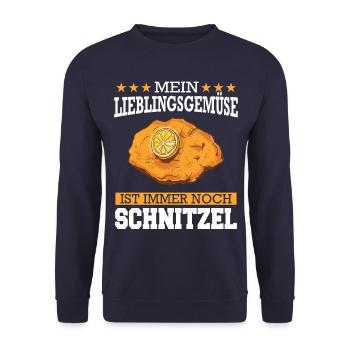 Wiener Schnitzel Plätzli Österreich Essen - Unisex Pullover - Navy - Vorne - Alina (178cm) & Michal (187cm)