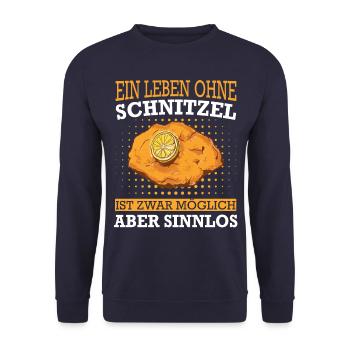Wiener Schnitzel Plätzli Österreich Essen - Unisex Pullover - Navy - Vorne - Alina (178cm) & Michal (187cm)
