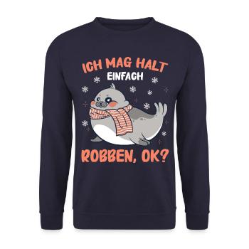 Robbe Robben Seerobbe Seelöwe Tier Seehund - Unisex Pullover - Navy - Vorne - Alina (178cm) & Michal (187cm)