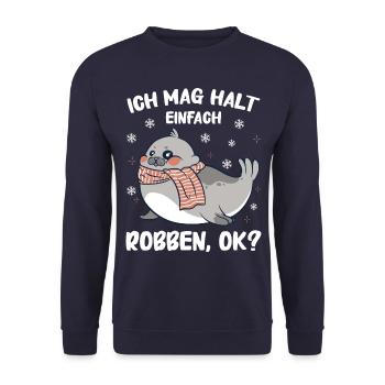 Robbe Robben Seerobbe Seelöwe Tier Seehund - Unisex Pullover - Navy - Vorne - Alina (178cm) & Michal (187cm)