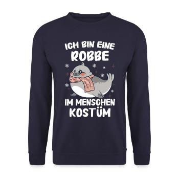 Robbe Robben Seerobbe Seelöwe Tier Seehund - Unisex Pullover - Navy - Vorne - Alina (178cm) & Michal (187cm)