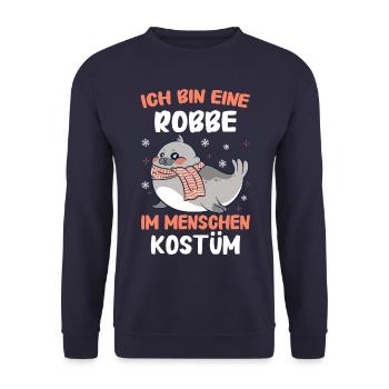 Robbe Robben Seerobbe Seelöwe Tier Seehund - Unisex Pullover - Navy - Vorne - Alina (178cm) & Michal (187cm)