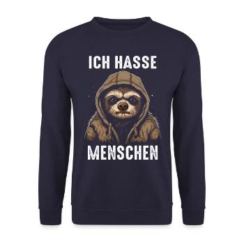 Faultier Faultiere Tier Schlafen Faul - Unisex Pullover - Navy - Vorne - Alina (178cm) & Michal (187cm)