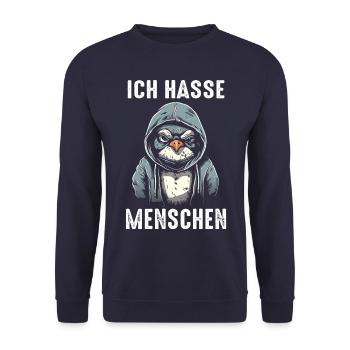 Pinguin Zwergpinguine Kaiserpinguin - Unisex Pullover - Navy - Vorne - Alina (178cm) & Michal (187cm)