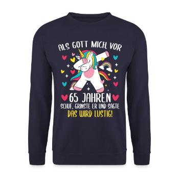 Geschenk 65 Jahre Geburtstagskind - Unisex Pullover - Navy - Vorne - Alina (178cm) & Michal (187cm)