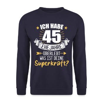 45 Hochzeitstag Geschenk Ehejahre - Unisex Pullover - Navy - Vorne - Alina (178cm) & Michal (187cm)