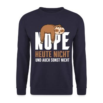 Faultier Faultiere Tier Schlafen Faul - Unisex Pullover - Navy - Vorne - Alina (178cm) & Michal (187cm)