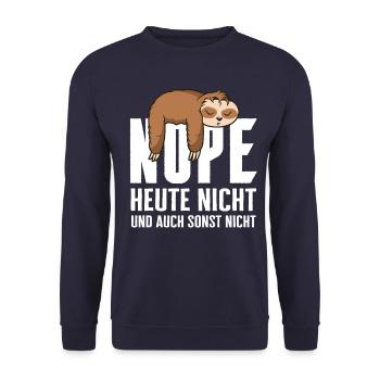 Faultier Faultiere Tier Schlafen Faul - Unisex Pullover - Navy - Vorne - Alina (178cm) & Michal (187cm)