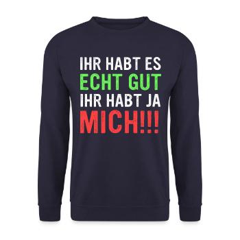 Lustig Witzig Funny Spruch Lustige Bekleidung - Unisex Pullover - Navy - Vorne - Alina (178cm) & Michal (187cm)