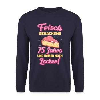 Geschenk 75 Jahre Geburtstagskind - Unisex Pullover - Navy - Vorne - Alina (178cm) & Michal (187cm)