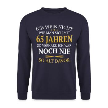 Geschenk 65 Jahre Geburtstagskind - Unisex Pullover - Navy - Vorne - Alina (178cm) & Michal (187cm)