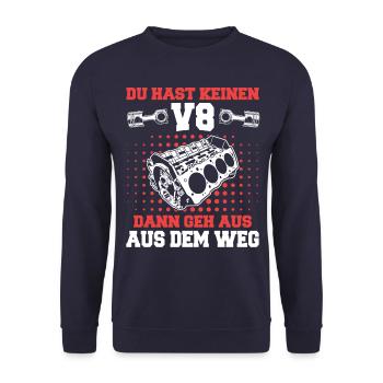 V8 Motor Acht Zylinder Hubraum Motor Tuning Tuner - Unisex Pullover - Navy - Vorne - Alina (178cm) & Michal (187cm)