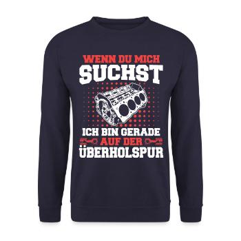 V8 Motor Acht Zylinder Hubraum Motor Tuning Tuner - Unisex Pullover - Navy - Vorne - Alina (178cm) & Michal (187cm)