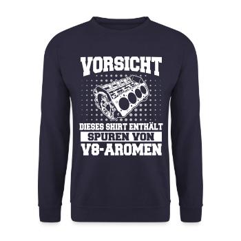 V8 Motor Acht Zylinder Hubraum Motor Tuning Tuner - Unisex Pullover - Navy - Vorne - Alina (178cm) & Michal (187cm)