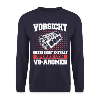 V8 Motor Acht Zylinder Hubraum Motor Tuning Tuner - Unisex Pullover - Navy - Vorne - Alina (178cm) & Michal (187cm)