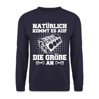V8 Motor Acht Zylinder Hubraum Motor Tuning Tuner - Unisex Pullover - Navy - Vorne - Alina (178cm) & Michal (187cm)