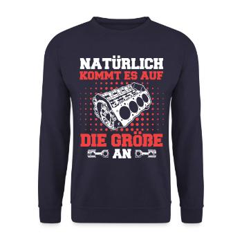 V8 Motor Acht Zylinder Hubraum Motor Tuning Tuner - Unisex Pullover - Navy - Vorne - Alina (178cm) & Michal (187cm)
