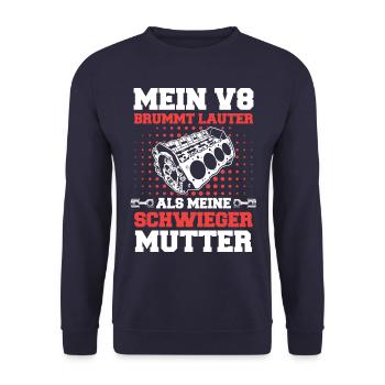 V8 Motor Acht Zylinder Hubraum Motor Tuning Tuner - Unisex Pullover - Navy - Vorne - Alina (178cm) & Michal (187cm)