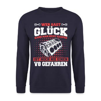 V8 Motor Acht Zylinder Hubraum Motor Tuning Tuner - Unisex Pullover - Navy - Vorne - Alina (178cm) & Michal (187cm)