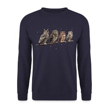 Night Owl Owl Owl Bird - Unisex Sweatshirt - navy - Front - Alina (178cm) & Michal (187cm)
