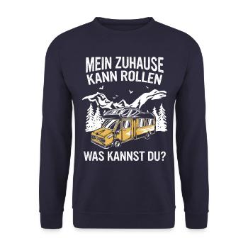 Camping Wohnwagen Camper - Unisex Pullover - Navy - Vorne - Alina (178cm) & Michal (187cm)