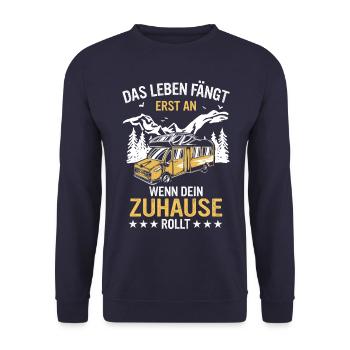 Camping Wohnwagen Camper - Unisex Pullover - Navy - Vorne - Alina (178cm) & Michal (187cm)