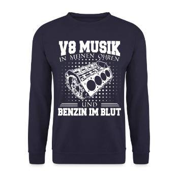 V8 Motor 8 Zylinder Hubraum Auto Tuning Tuner - Unisex Pullover - Navy - Vorne - Alina (178cm) & Michal (187cm)