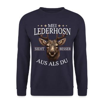 Hirsch Trachtenshirt Geweih Hirsche - Unisex Pullover - Navy - Vorne - Alina (178cm) & Michal (187cm)