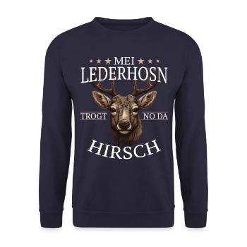 Hirsch Trachtenshirt Geweih Hirsche - Unisex Pullover - Navy - Vorne - Alina (178cm) & Michal (187cm)