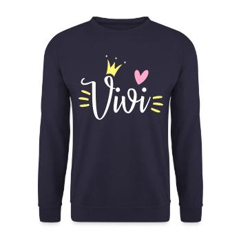 Vivi Name Krone - Unisex Pullover - Navy - Vorne - Alina (178cm) & Michal (187cm)