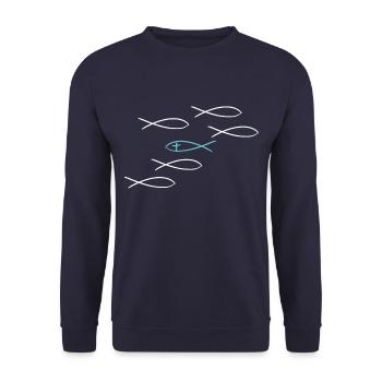 Christ Symbol Fisch Glaube Gott christlich Jesus - Unisex Pullover - Navy - Vorne - Alina (178cm) & Michal (187cm)