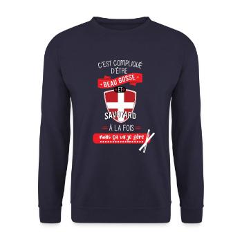 C'est compliqué d'être Savoyard et beau gosse - Sweat-shirt Unisexe - marine - Devant - Alina (178cm) & Michal (187cm)
