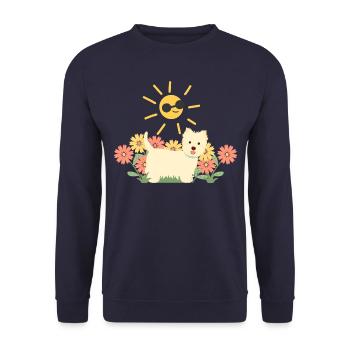 Happy West Highland White Terrier im Sonnenschein - Unisex Pullover - Navy - Vorne - Alina (178cm) & Michal (187cm)
