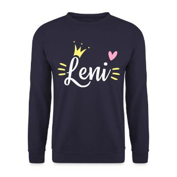 Leni Name Krone - Unisex Pullover - Navy - Vorne - Alina (178cm) & Michal (187cm)