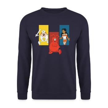Hello Maestro Mit Polizei Jumbo, Globus Und PSI - Unisex Pullover - Navy - Vorne - Alina (178cm) & Michal (187cm)