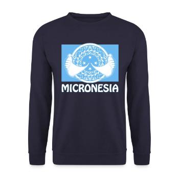 Flagge Mikronesiens und Mantarochen - Unisex Pullover - Navy - Vorne - Alina (178cm) & Michal (187cm)
