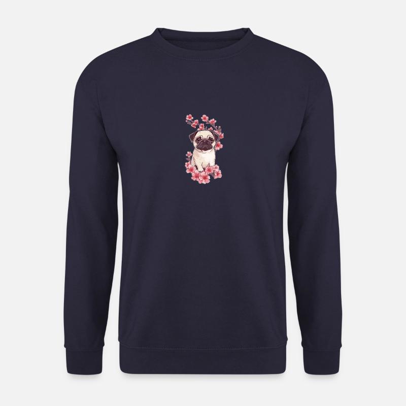 Mops mit Blüten - Unisex Pullover - Navy