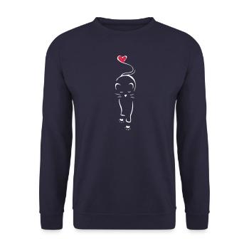 Katze Silhouette Herz Pfoten - Unisex Pullover - Navy - Vorne - Alina (178cm) & Michal (187cm)