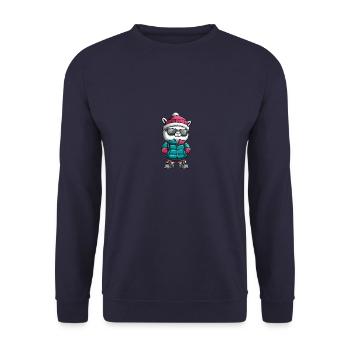 Alpaka Llama Winter - Unisex Pullover - Navy - Vorne - Alina (178cm) & Michal (187cm)