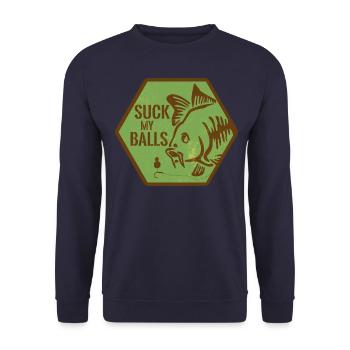 Suck my Balls | Lustiger Spruch für Karpfen Angler - Unisex Pullover - Navy - Vorne - Alina (178cm) & Michal (187cm)