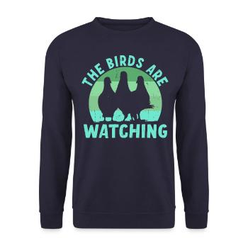 Birds Are Watching - Unisex Sweatshirt - navy - Front - Alina (178cm) & Michal (187cm)