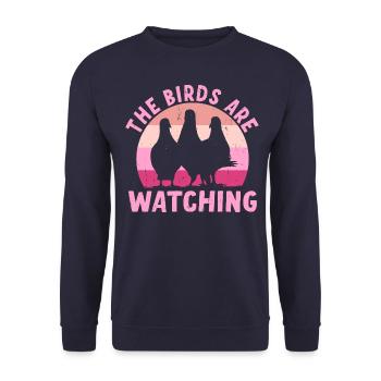 Birds Are Watching - Unisex Sweatshirt - navy - Front - Alina (178cm) & Michal (187cm)