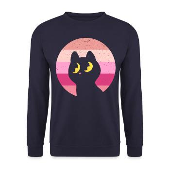 Katze Retro - Unisex Pullover - Navy - Vorne - Alina (178cm) & Michal (187cm)