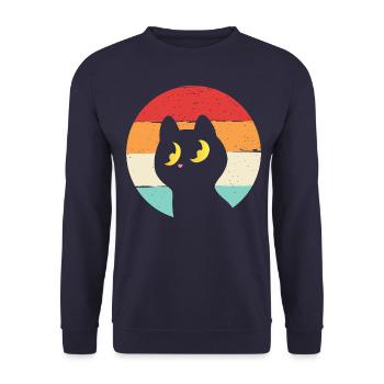 Katze Retro - Unisex Pullover - Navy - Vorne - Alina (178cm) & Michal (187cm)