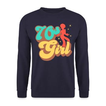 70er Jahre Mädchen 70s Girl Hippie - Unisex Pullover - Navy - Vorne - Alina (178cm) & Michal (187cm)