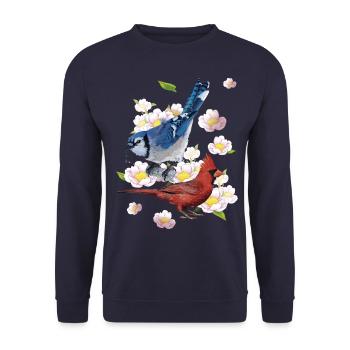 The Northern Cardinal and the Blue Jay - Unisex Sweatshirt - navy - Front - Alina (178cm) & Michal (187cm)