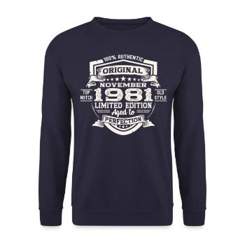 Original November 1981 41st birthday gift - Unisex Sweatshirt - navy - Front - Alina (178cm) & Michal (187cm)